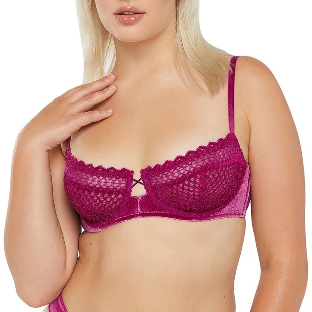 Savage X Fenty Pink Balconette Bra (40C) with Lace and Matching Panties (1X)